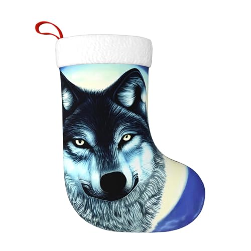 rrxnbcgg Wolf Under Moon - Calcetines de Navidad para chimenea con ideas de regalo, tradiciones familiares festivas, rellenos de calcetines para ella
