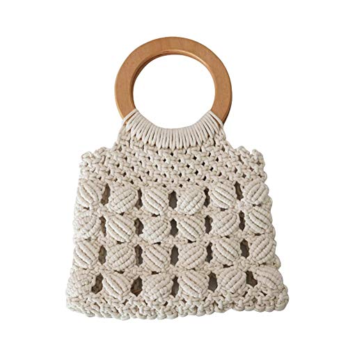 arbitra Redondo Retro/Círculo De Paja De Ratán De Las Mujeres Bolso De Moda Ocio Cáscara De Algodón Tejido De Algodón Tejido A Mano Bolsa Bolso Hecho A Mano con Estilo Europeo