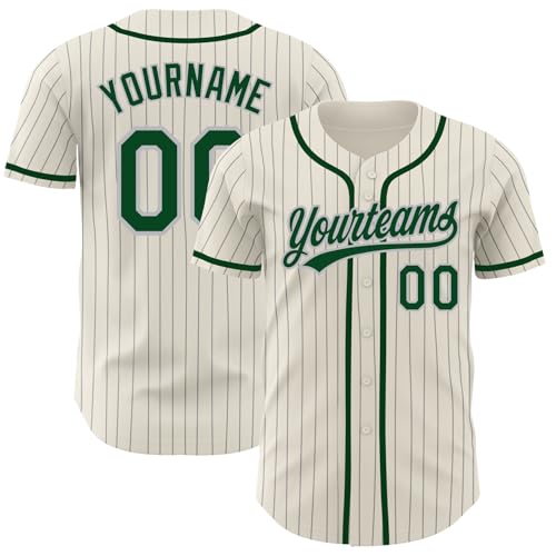 Custom Made Baseball Jerseys, Personalized Striped Style White Green Baseball Shirts for Men Boys Women, Design Your Own Softball Jersey Button Down, Customized Team Uniforms for Couples Family Groups