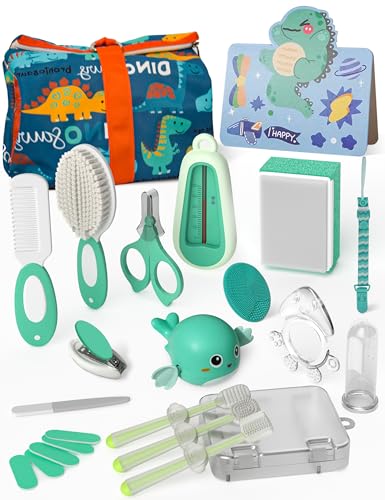 Image of Baby Healthcare & Grooming Kit Newborn Girl Boy, Safe Baby Bath Toy Newborns Essentials, Silicone Baby Toothbrush, Oral Care for Infant Baby Registry Search, Brush Comb Set Gift, Blue