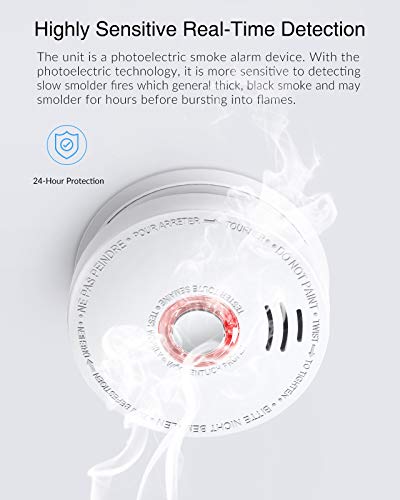 SITERWELL Smoke Detector , Smoke Alarm with Photoelectric Sensor and 9V Battery Operated(Include), 10-Year Life Time Fire Alarm with UL Listed, Fire Safety for Kitchen,Home,Hotel, GS528A , 4 Packs