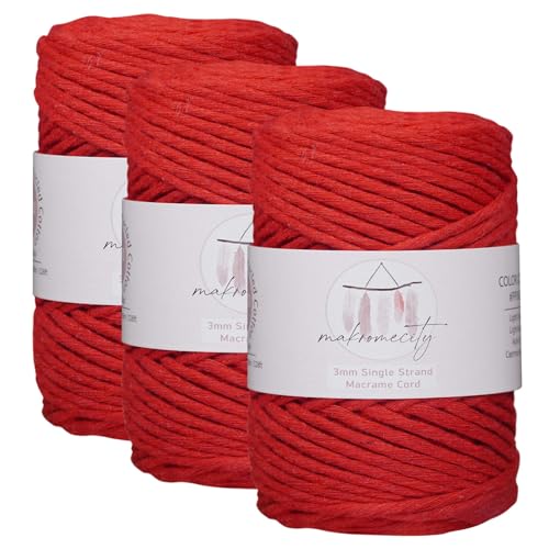 Makromecity 3 Skeins Single Strand Macrame Cord 3mm x 100yds