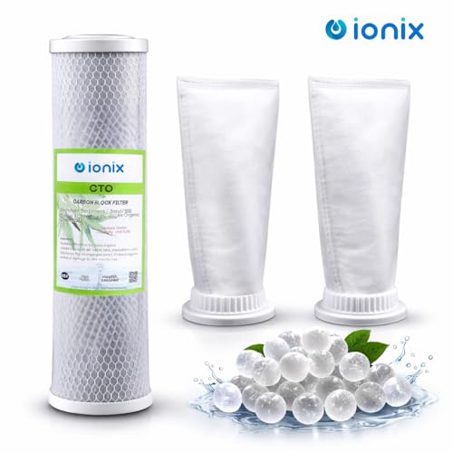 Image of IONIX Water Purifier Service Kit for TDS Tank Filtration System, Dual Filter Setup for Sediment, Scaling & Hard Water Treatment with Jumbo CTO, Spare Bag Filters & Anti-Scaling Balls