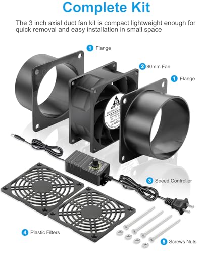 Image of GDSTIME 80mm Small 12V DC Axial Exhaust Fan with AC Plug, 3 Inch Flanges | Variable Speed, Dual Ball, High Speed, for Soldering, Laser Engraver, 3D Printer, DIY Cooling Ventilation Exhaust Projects