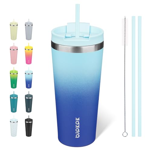 Image of BJPKPK 22 oz Coffee Tumbler with Straw, Insulated Stainless Steel Cup
