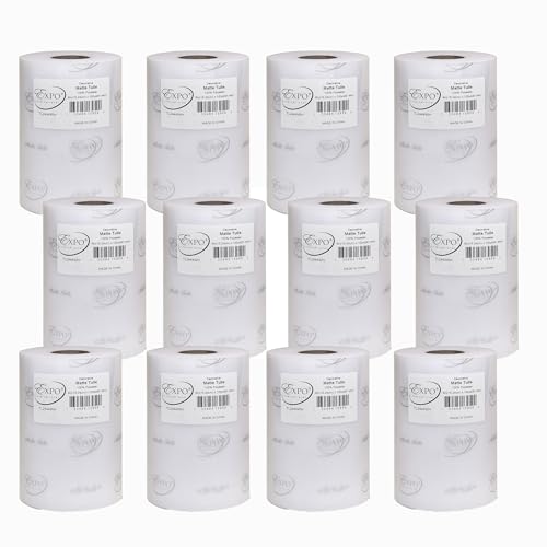 Image of Expo International Decorative Matte Tulle, Roll /Spool of 6 inch X 100 Yards, Lightweight Polyester Tulle Fabric for Tutus, Costumes, and Party Decorations, Washable, Easy-to-Use, Pack of 12, White