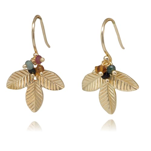 KOKO Pendientes Turmalinas, Piedras Naturales Semipreciosas Minerales Hechos a Mano para Mujer, Chica Joven, Pendientes Dorados Chapado Oro 18k, en Caja de Regalo