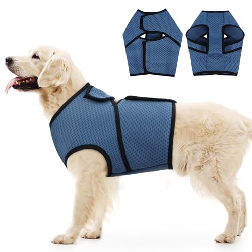 Image of BRKURLEG Dog Anxiety Shirt, Adjustable Anxiety Vest Jacket for Small Medium Large Dogs,Dog Calming Shirt for Thunderstorms, Fireworks, Training & Separation Relief, Lakeblue, XXL