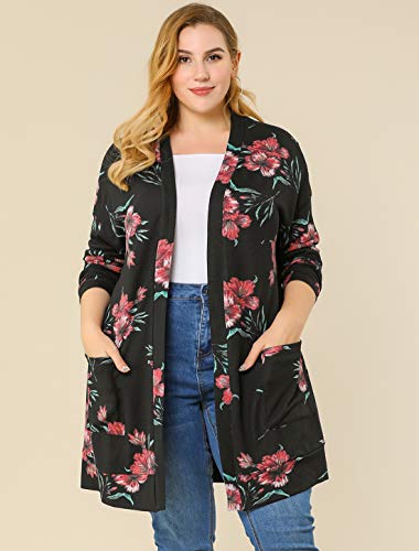 Image of Agnes Orinda Women's Plus Size Lightweight Cardigan Casual Soft Long Sleeve Floral Knit Cardigans with Pockets