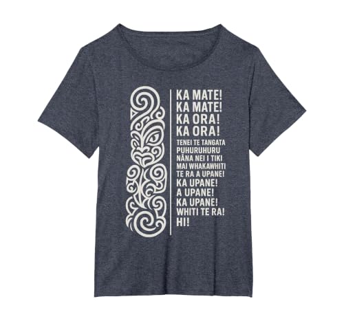 New Zealand Maori Haka Ka Mate Song Rugby T-Shirt, Women's Plus, Heather Blue, 1X