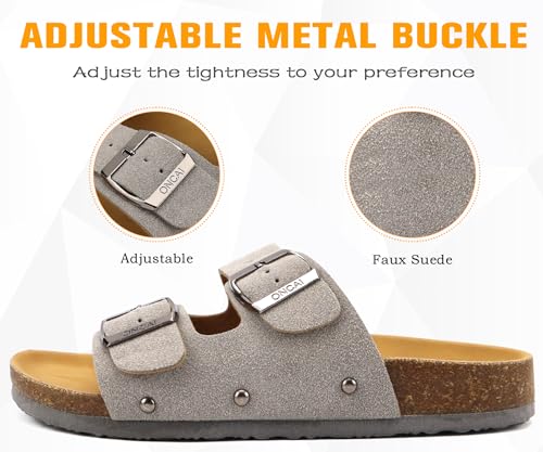 Image of ONCAI Womens Flat Slide Sandals with Arch Support 2 Strap Adjustable Buckle Slip on Slides Shoes Non Slip Rubber Sole