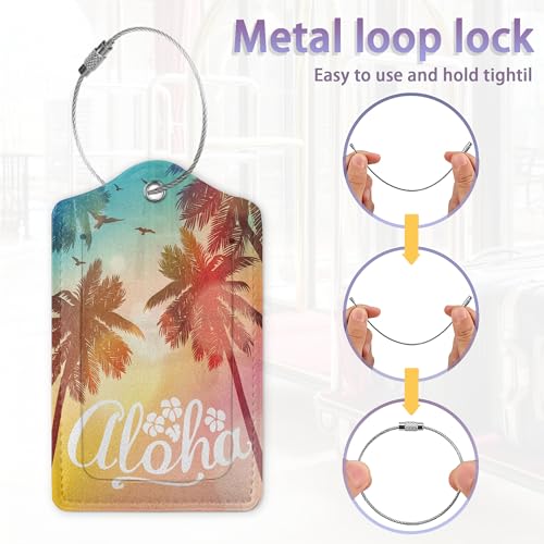 2Pcs Luggage Tag for Suitcase Tropical Summer Palm Cute Suitcase Tag with Privacy Flap & Name ID Label & Metal Loop,Travel Bag Luggage Tags for Women4