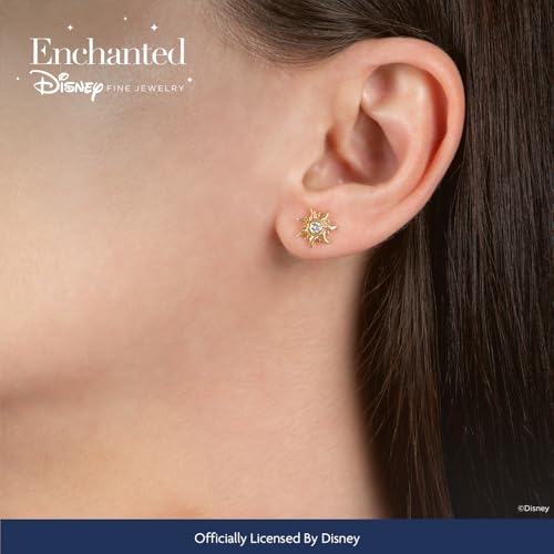 Jewelili Enchanted Disney Fine Jewelry Rapunzel Sun Blaze Earrings for Women | 10K Yellow Gold | 1/10 CTTW Natural White Round Diamonds | Push Back Studs | Princess Jewelry Gifts for Her2