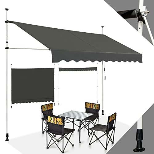 RELAX4LIFE Store Banne Manuel sans Perçage, Auvent Balcon Rétractable avec Manivelle, Tissu Oxford Anti-UV Imperméable, Hauteur Réglable 2-3 M, Store Banne pour Porte Fenêtre (Gris, 300 X 125 cm)