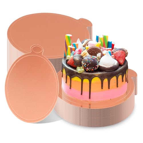 zsccxq 4 Inch Mini Cake Boards 50 Pack Rose Gold Mini Dessert Plates Round Disposable Cardboard Plates for Cake DIY, Baking Dessert Party Wedding Birthday (Rose gold)