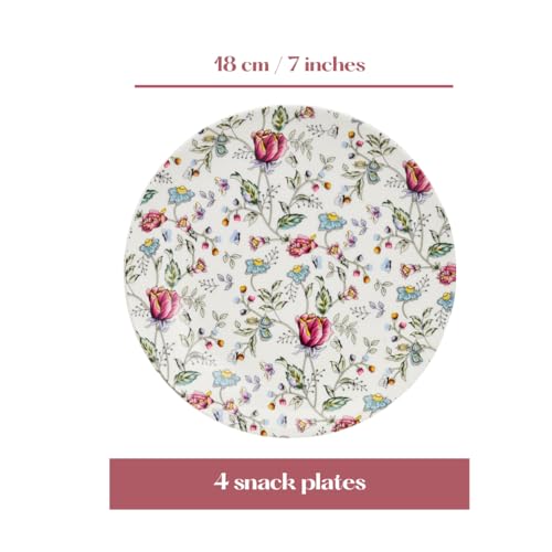 Image of GOLDEN QUEEN'S Snack Plates Set of 4 | Perfect for Snacks, Desserts, Appetizers, Salads, Tapas, Cheese | 7 inches Wide | Microwave Safe (Pink Shrub)