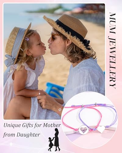 Image of YELUWA 2 Pcs Mother Daughter /Son Bracelets, Mothers Day Gifts, Back to School Gift, First Day of School Gifts, Lovely Charm Bracelets Set Mommy and Me Jewelry with Gift Box Wish Card
