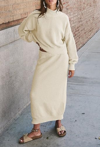 Pink Queen Women's 2 Piece Sweater Set Outfits Long Sleeve Oversized Top Bodycon Maxi Long Skirt Knit Dresses2