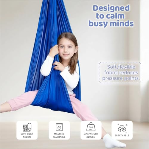 Image of Sensory Swing for Kids & Adults, Therapy Swing with 360 Swivel Hanger Kit for Autism, ADHD, SPD, Snuggle Swing Holds up to 300lbs has a Calming Effect on Children with Sensory Needs（Blue