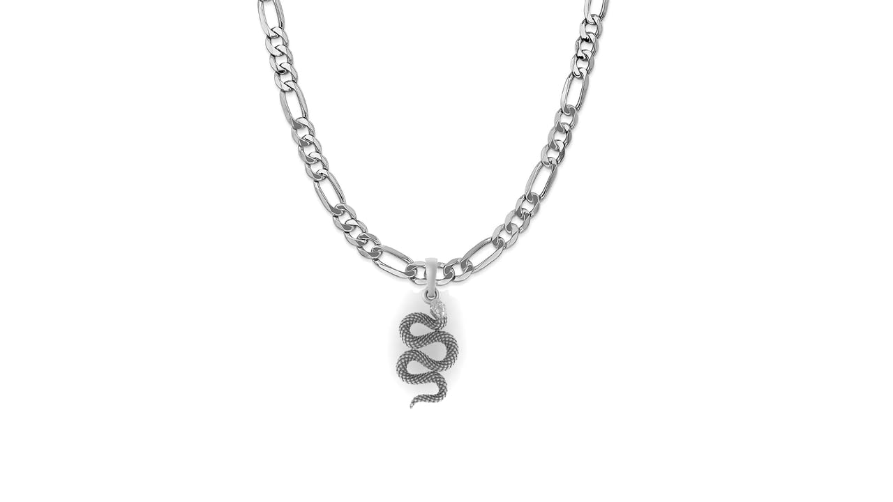 Pendentif serpent argent 925 chaîne Figaro 55.9cm collier gemme mpsf7357