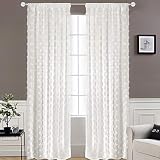 DriftAway Olivia White Voile Chiffon Sheer Window Curtains Embroidered with Pom Pom 2 Panels Rod Poc