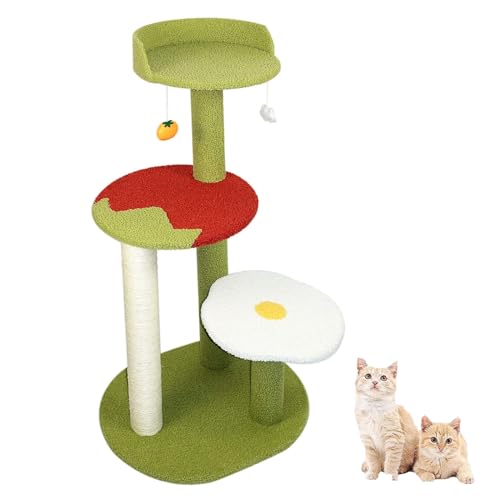 キャットツリー、サイザル麻の爪とぎポスト付きぬいぐるみキャットクライミングタワー、ぶら下がるおもちゃ、ジャンププラットフォーム、休憩用の止まり木付き4段子猫アク