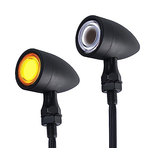 Image of Motorcycle Bullet Turn Signals LED Front Lights 2 PCS, Vintage 40 LEDs Switchback White Amber Light for Running Turn Blinkers Universal Fit Chopper Bobber-Black