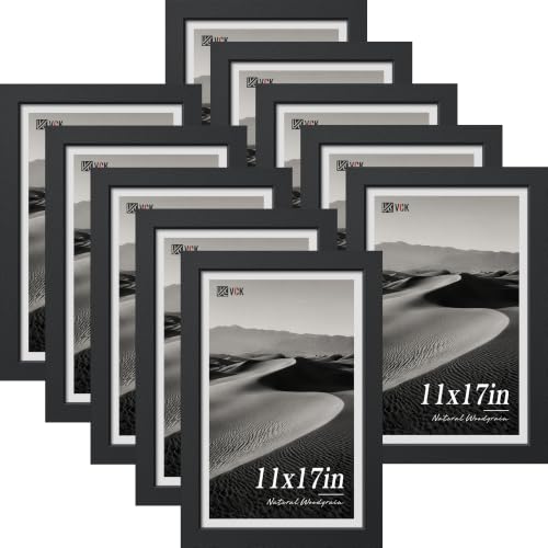 Image of VCK 11x17 Picture Frame Set of 10 - Black, Wide Border Solid Wood Frame, Display Pictures in Horizontal and Vertical, for Home, Office, Gallery, Woodgrain Series, Wall Hanging