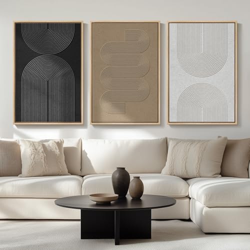 Large Framed Black and White Neutral Abstract Wall Art for Living...