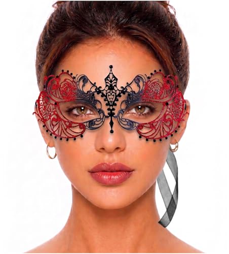 Image of Masquerade Mask for Women with Rhinestones - Elegant Metal Half Face Mask for Masquerade Parties, Mardi Gras, & Themed Events