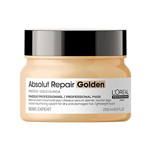 L'Oréal Professionnel, Masque Restructurant Instantané Léger, Cheveux Secs & Abîmés, Nourrit, Répare, Protège & Fait Briller, Enrichi en Protéines de Blé, Absolut Repair Gold, Serie Expert, 250ml