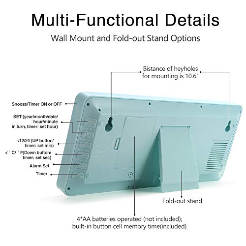 TXL Large Jumbo Digital Wall Clock-14.17" Electronic Alarm Clocks for Kitchen Office Hotel Lobby Gym, Count up-down Timer, No Light, Oversized Time Calendar/Temperature Display(Battery Included), Blue - Thumbnail 7