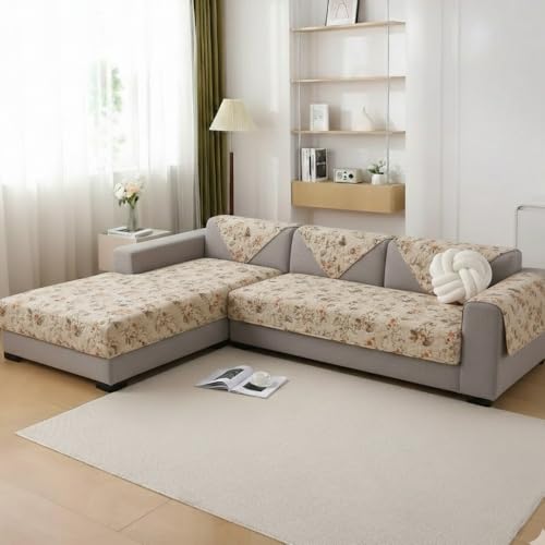 Image of HOMETHREADS Anti-Skid Sofa Protector Mat: Premium Printed Cotton Slipcover with Strong PVC Non-Slip Backing, (White Green, 2 Seater | 140x75cm)