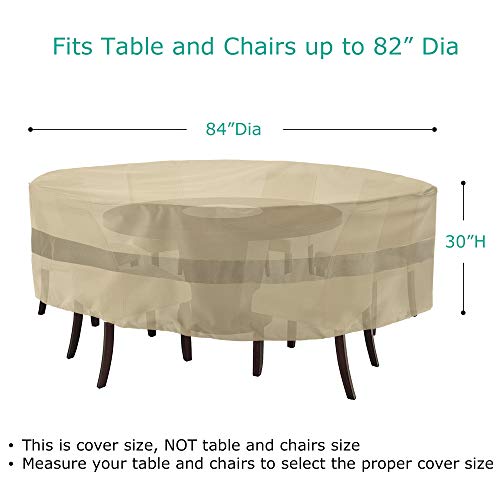 Sunpatio Outdoor Table And Chairs Cover Round, Heavy Duty Waterproof Patio Furniture Set Cover Large, All-Weather Protection Outdoor Furniture Cover For Patio Furniture, 84" Dia X 30" H, Beige #TOP1