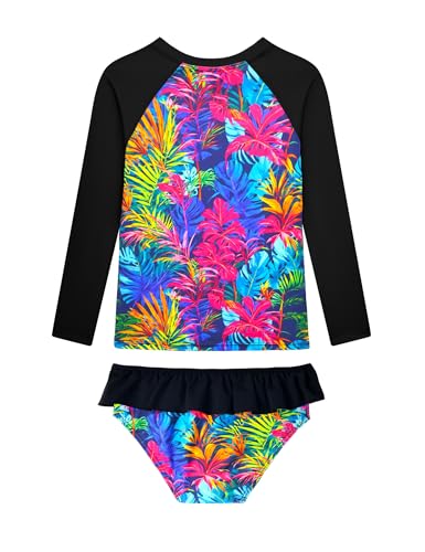 Image of Girls Rash Guard Swimsuit Long Sleeve Tankini Sets Two Pieces Bathing Suit Swimwear UPF 50+ Sun Protection