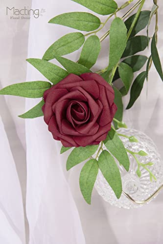 Macting Artificial Rose Flowers, 30Pcs Real Touch Fake Flowers Foam Roses For Wedding Party Bouquets Baby Shower Home Decoration (Dark Red) #TOP2