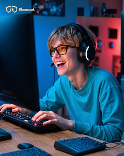 Image of Bloomoak-99% Blue Light Blocking Glasses - Gaming Glasses - Anti Glare - Anti Fatigue -Suitable for Screens, Games, TVs