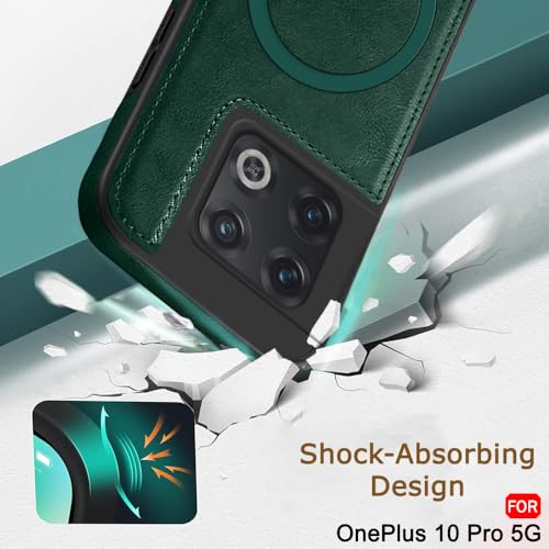 Image of TheGiftKart Genuine Leather Finish Back Cover Case for OnePlus 10 Pro 5G | ShockProof Design | Raised Edges for Camera & Screen Protection | Stunning Minimalist Design Case (MagSafe Compatible, Green)