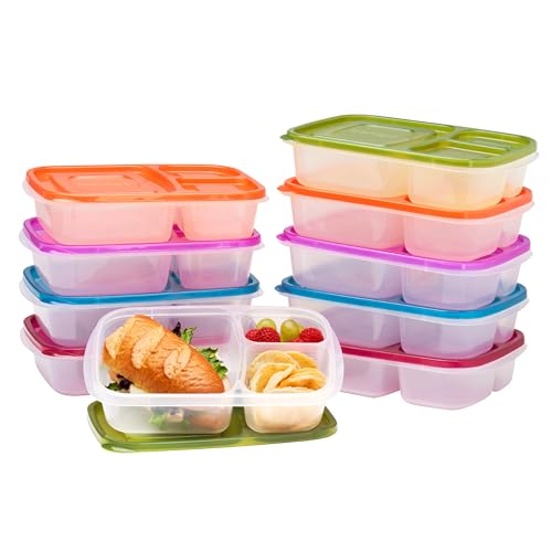 Bentgo Easyboxes - Original Stackable Lunch Boxes - Reusable 3-Compartment Food Containers for Kids and Adults - Bento Lunch Box for Meal Prep, School, & Work - BPA Free, Set of 10 (Classic)