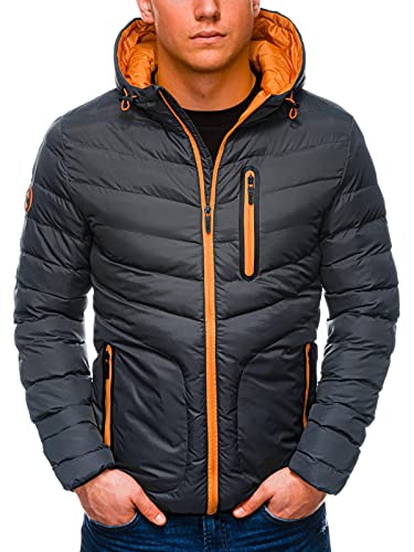 Ombre Chaqueta Hombre Acolchada de Invierno Gruesa Cazadora de Plumas Chamarra con Capucha Abrigo de Invierno de Montaña Cortavientos Antiviento Jacket Poliéster S-XXL (XL, Gris Oscuro) Cover