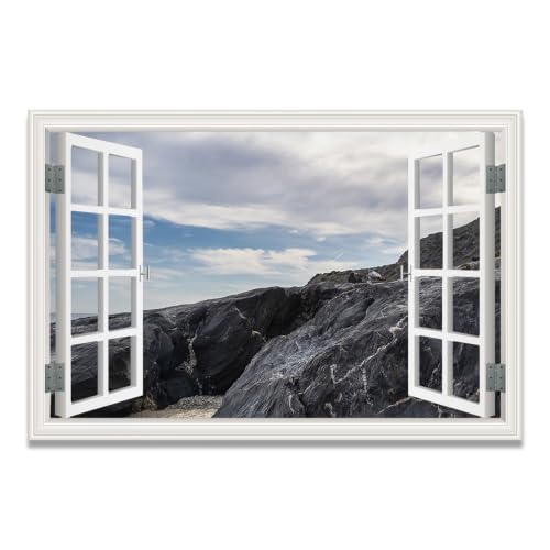 Cuadro lienzo efecto ventana montañas nevadas de 20x30cm para decoración moderna