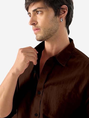 Image of Men's Linen Cotton Casual Shirt | Regular Fit Plain Shirt for Men | Long Sleeve Shirt for Casual & Formal Wear