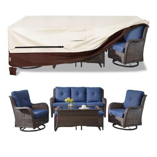 Patio Furniture Covers,Outdoor Furniture Cover Waterproof,600D Rectangular Patio Heavy Duty Table Cover,Outdoor Dining Table and Chairs General Purpose Furniture Covers 76"L x 54"W x 28"H(Beige)