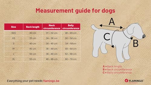 Flamingo Hundemantel – Bonnie – Beige – A: 30 cm | B: 31–32 cm | C: 46–49 cm – Premium Line – wasserabweisend, waschbar bei 30 °C, Klettverschluss, Plüschfutter