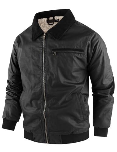 Flygo Mens Sherpa Lined Detroit Jacket Winter Warm Fleece Coat Waxed Washed Canvas Rugged Waterproof Jackets2