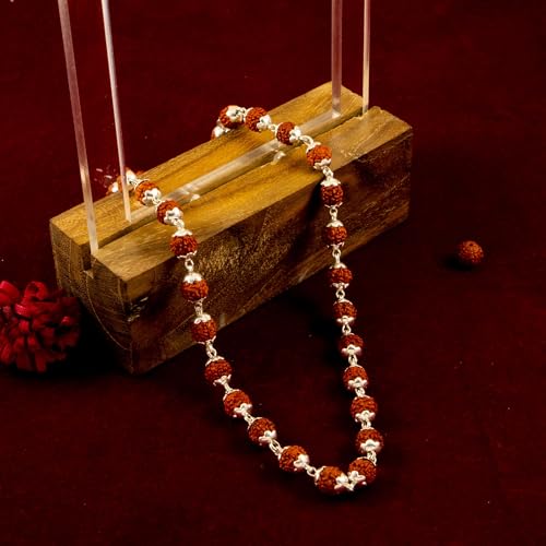 Image of Njels 925 BIS Hallmark Silver Original Rudraksha Mala for Men | 5 Mukhi 6MM Size and 54 Rudraksha Beads | Gemmological Lab Certified Ruthratcham Malai for Men