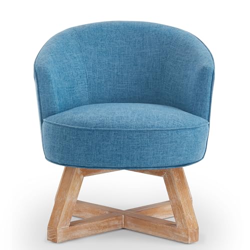 Sillón giratorio clásico de lino azul claro miniatura 3
