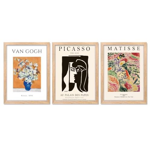 Image of Good Hope Set of 3 Vangogh Picasso Matisse Wall Art Paintings Poster Frame 10x13 Inch Framed Posters for Home Decoration, Living Room, Bedroom, Kitchen, and Office Wall Decor Classic Aesthetic Photo Frames Cafe Restraunt