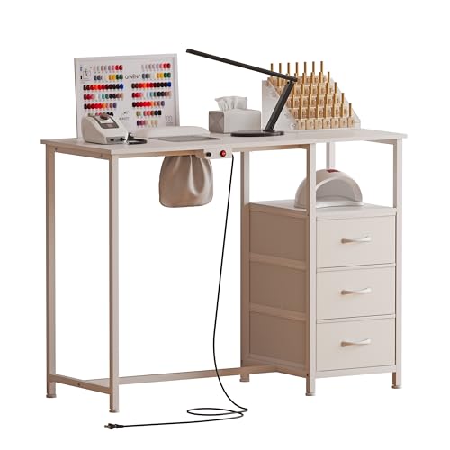 NinPeen Nail Table with dust Collector，Small Manicure Table with Drawers for Nail tech，Nail Station with Open Shelf for Home,Workshop,Makeup Beauty Salon Workstation (White)