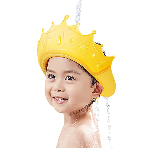 Image of Baby Shower Cap Crown, Hair Washing Hat for Toddlers, Shower Face Shields, Bath Visor for Toddlers, Make Hair Washing So Much Easier & Less Stressful, Yellow